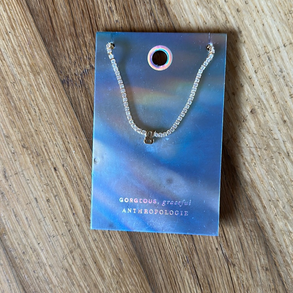 NWT Anthropologie Monogram G Pavé Necklace 14k Gold Plated
